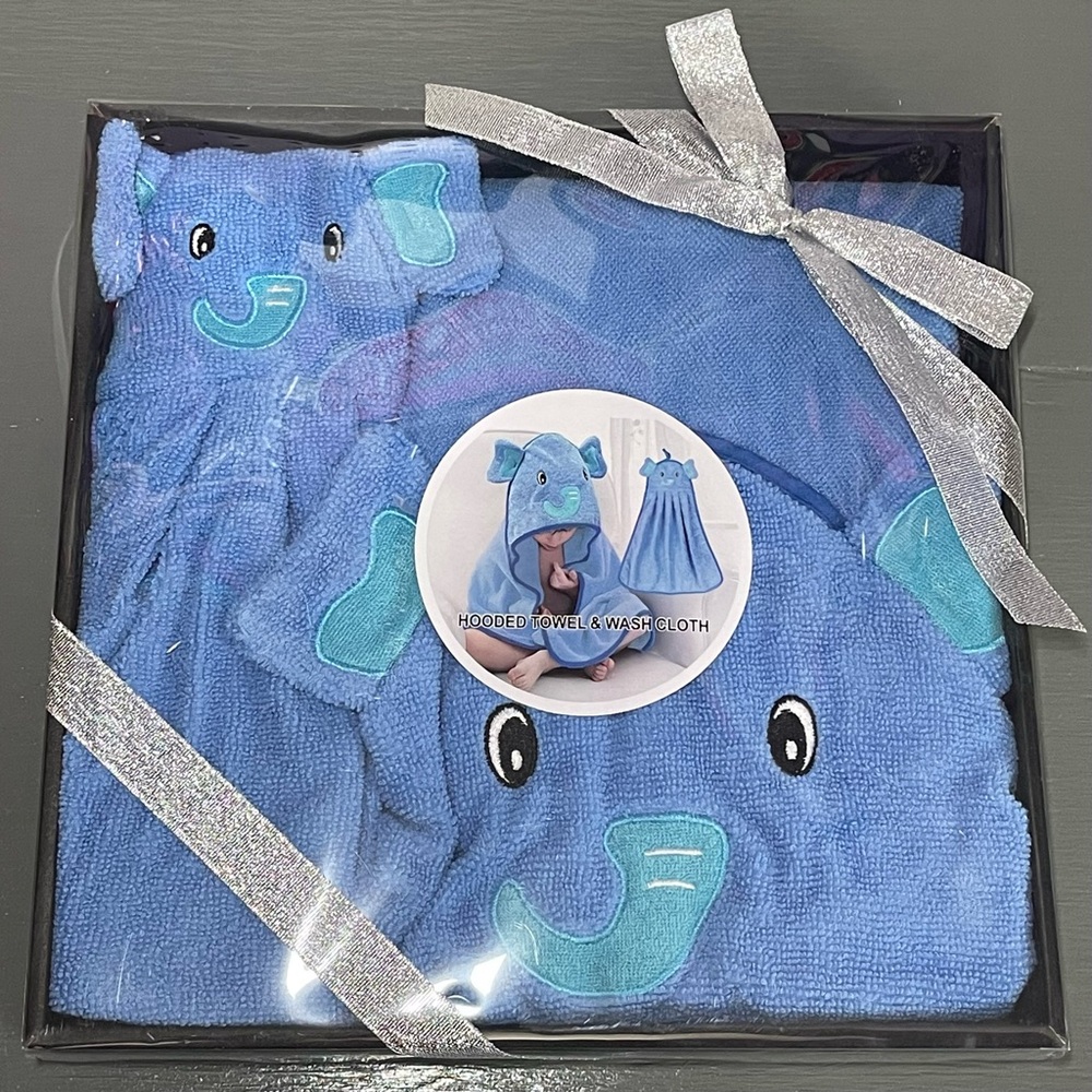 ⭐️Elephant Hooded baby towel gift set with washcloth